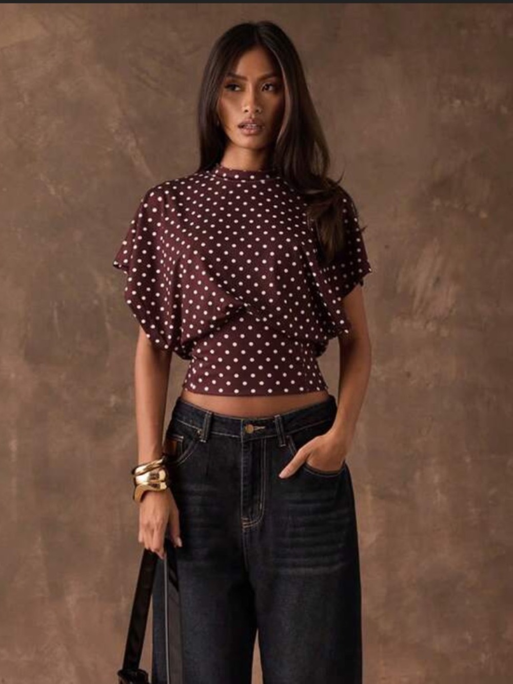 Polka Dot Batwing Sleeve Top